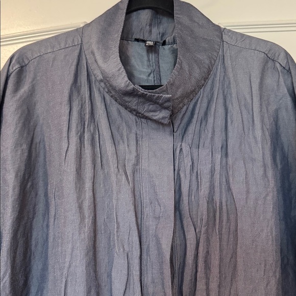 Eileen Fisher Denim Blue Organic Cotton Blend Stand Up Collar Coat Size XL - Picture 5 of 13